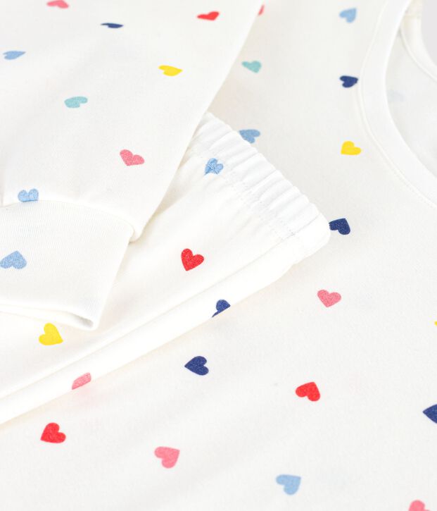 Pijama de algod&oacute;n y elastano con estampado de corazones para mujer blanco/multicolor