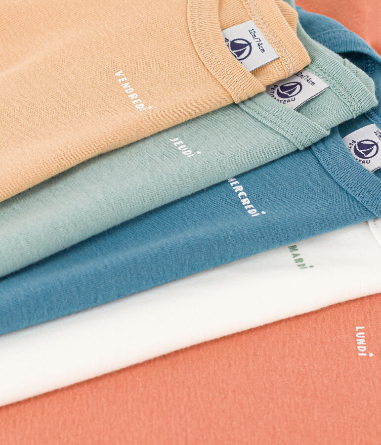 Juego de 5 bodis lisos de algod&oacute;n de manga larga para beb&eacute; multicolor