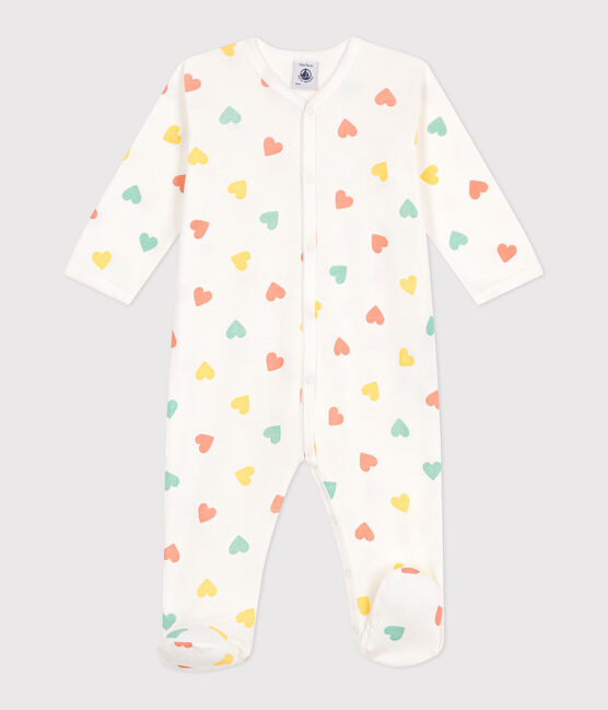 Pijama de algodón con corazones para bebé blanco MARSHMALLOW/blanco MULTICO
