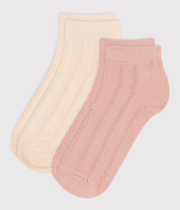 Juego de 2 pares de calcetines lisos de punto de algod&oacute;n para ni&ntilde;os multicolor