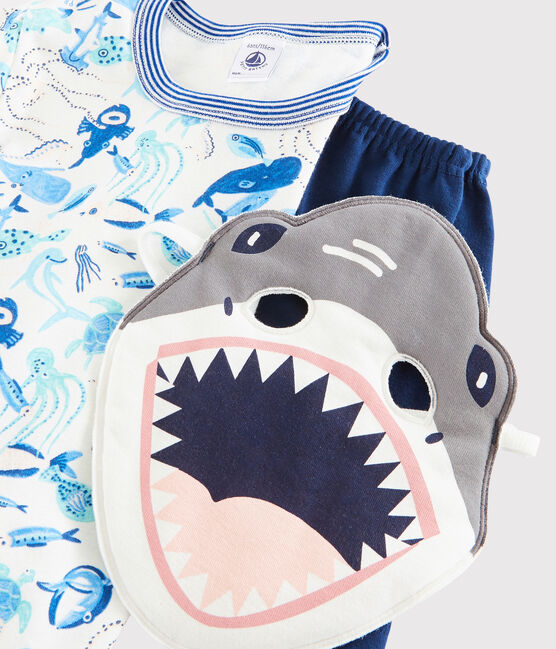 Pijama corto de algodón disfraz de tiburón para niña/niño blanco MARSHMALLOW/blanco MULTICO