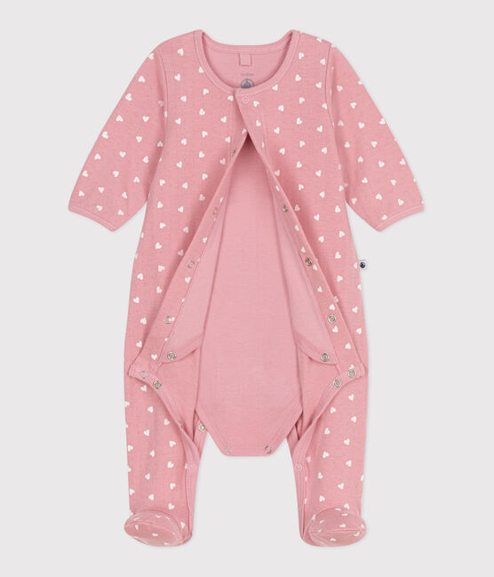 Bodyjama de túbico con corazoncitos para bebé rosa CHARME/blanco MARSHMALLOW