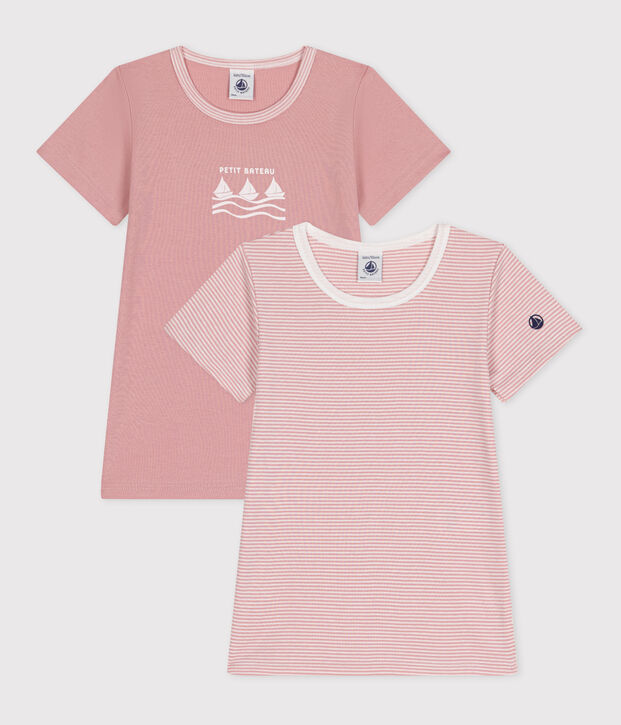 Juego de 2 camisetas infantiles de algod&oacute;n de manga corta multicolor