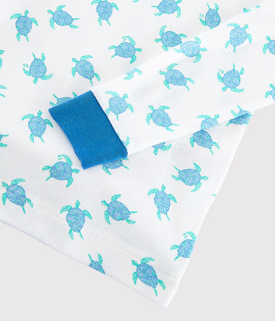 Pijama snugfit con estampado de tortugas de algodón de niño/niña blanco MARSHMALLOW/azul COOL