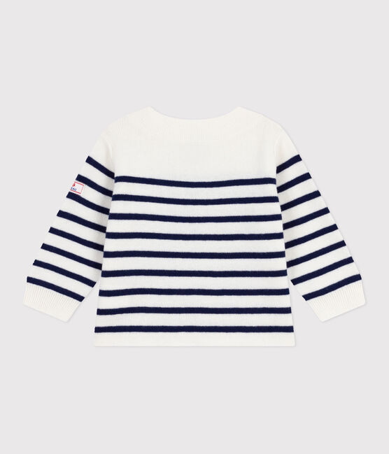 Jersey de lana y algodón con rayas marineras para bebé azul MARSHMALLOW/ SOIR