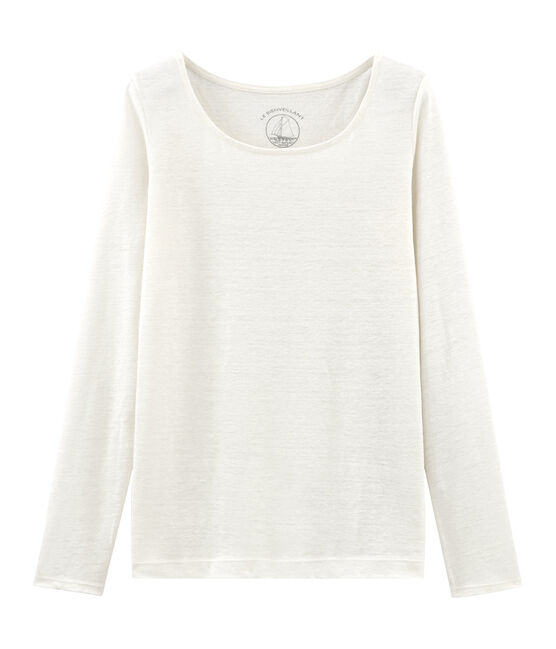 Camiseta manga larga de lino para mujer blanco MARSHMALLOW