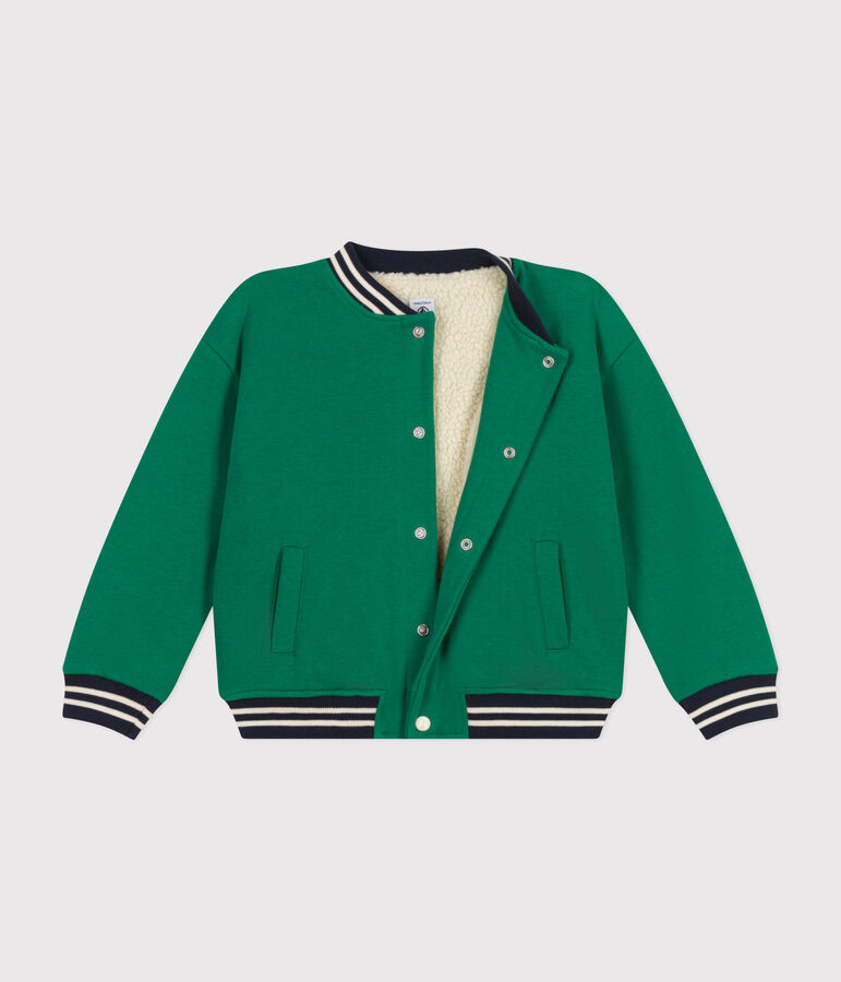 Chaqueta teddy de felpa y borreguito para ni&ntilde;o verde