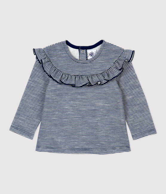 Blusa de lana y algodón de bebé azul MEDIEVAL/blanco MARSHMALLOW