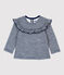 Blusa de lana y algodón de bebé azul MEDIEVAL/blanco MARSHMALLOW