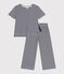 Pijama infantil de manga corta y pernera ancha de algodón a rayas azul SMOKING/blanco MARSHMALLOW