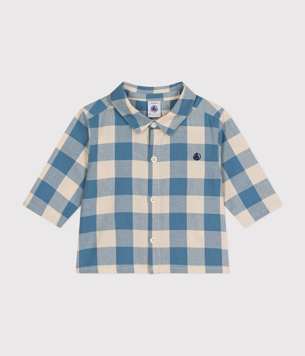 Camisa de franela para beb&eacute; azul/crudo