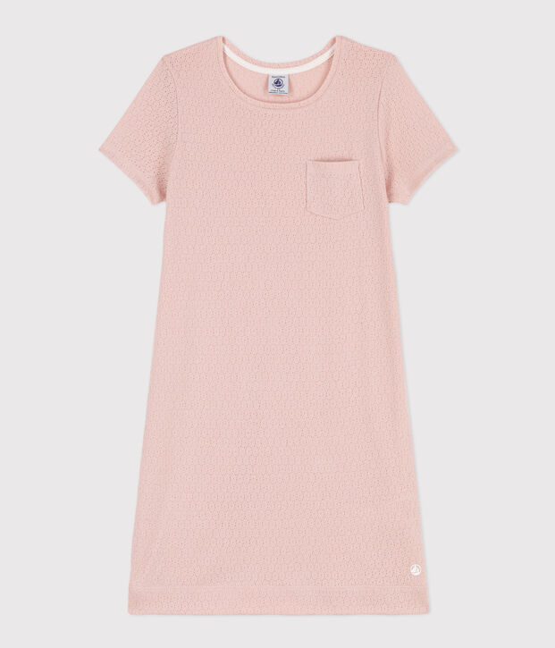 Camis&oacute;n liso de algod&oacute;n calado para ni&ntilde;a rosa