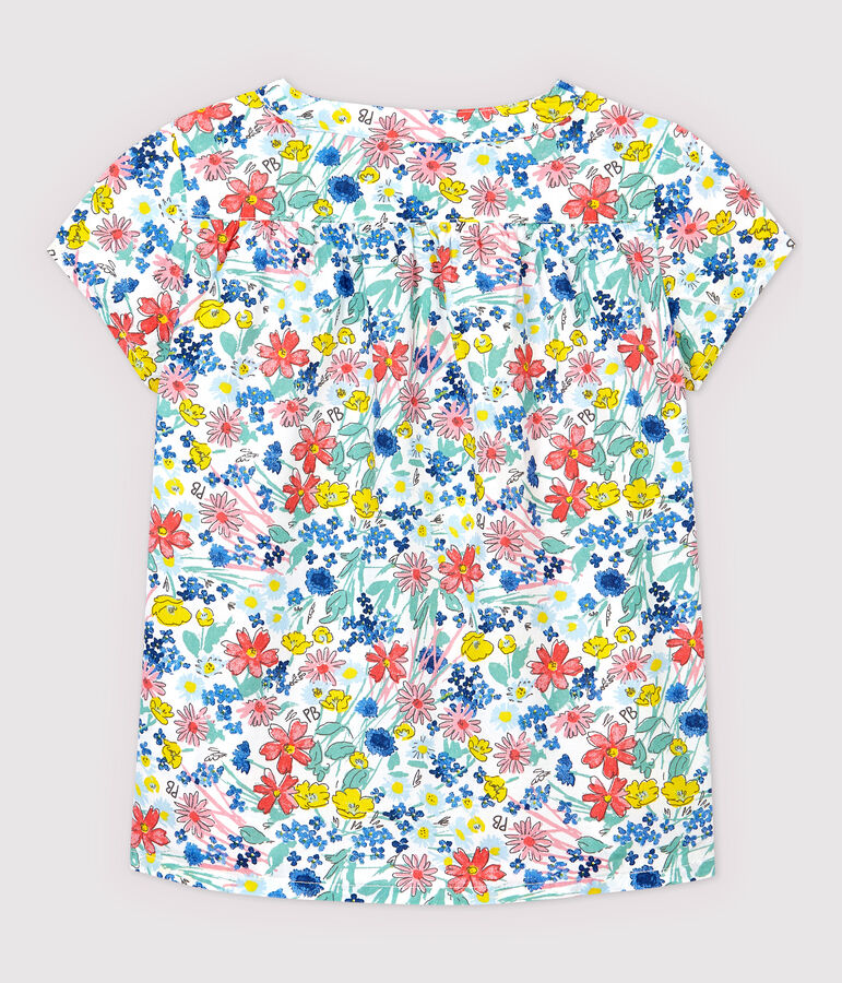 Blusa de manga corta de popelina de ni&ntilde;a blanco/multicolor