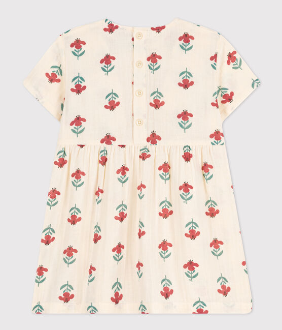Vestido estampado de manga corta de gasa de algodón para bebé blanco AVALANCHE/ MULTICO