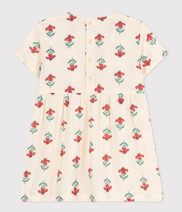 Vestido estampado de manga corta de gasa de algod&oacute;n para beb&eacute; crudo/multicolor