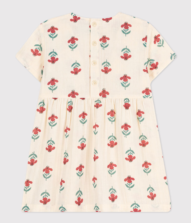 Vestido estampado de manga corta de gasa de algod&oacute;n para beb&eacute; crudo/multicolor