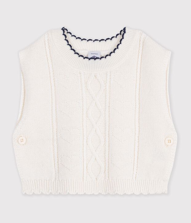 Jersey de punto tricotado de lana y algod&oacute;n sin mangas para beb&eacute; blanco