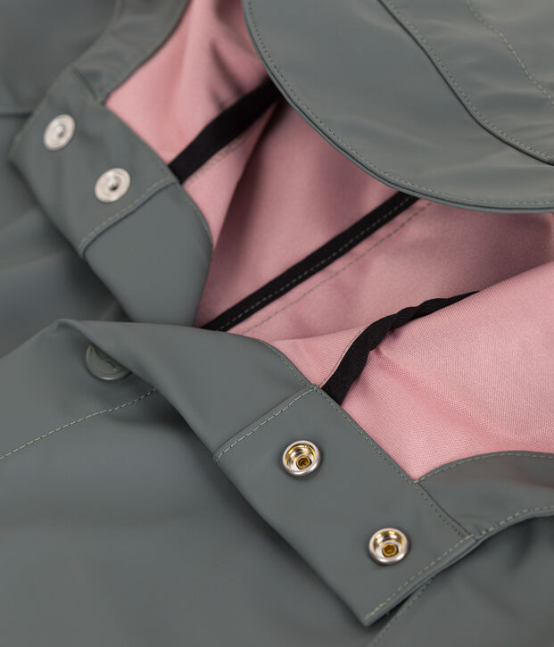 Chubasquero infantil largo y bicolor verde/rosa