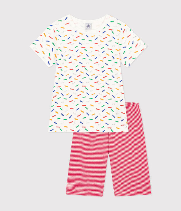 Pijama infantil corto de algod&oacute;n blanco/multicolor
