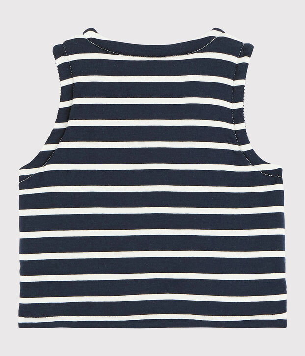 Chaleco reversible de punto acanalado enguatado para beb&eacute; azul/blanco