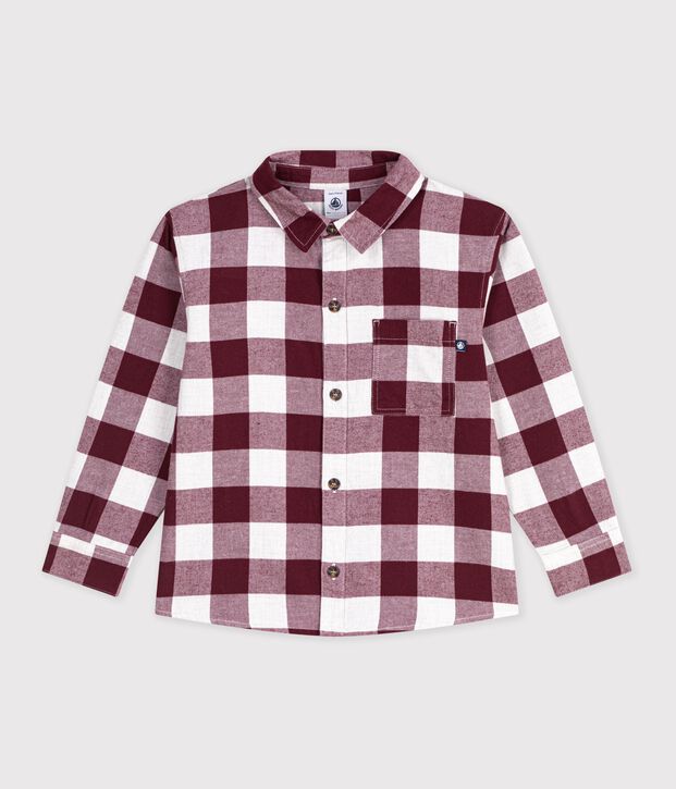 Camisa infantil de algod&oacute;n a cuadros marron/beige