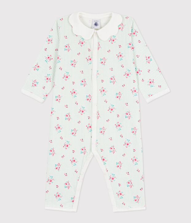 Pijama sin pies de algod&oacute;n con cuello y estampado de flores para beb&eacute; blanco/multicolor