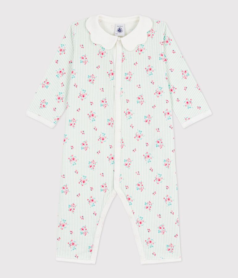 Pijama sin pies de algod&oacute;n con cuello y estampado de flores para beb&eacute; blanco/multicolor