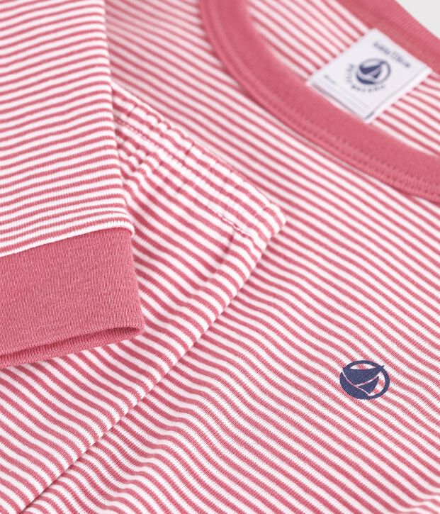 Pijama infantil muy ajustado de algod&oacute;n a rayas rosa/blanco