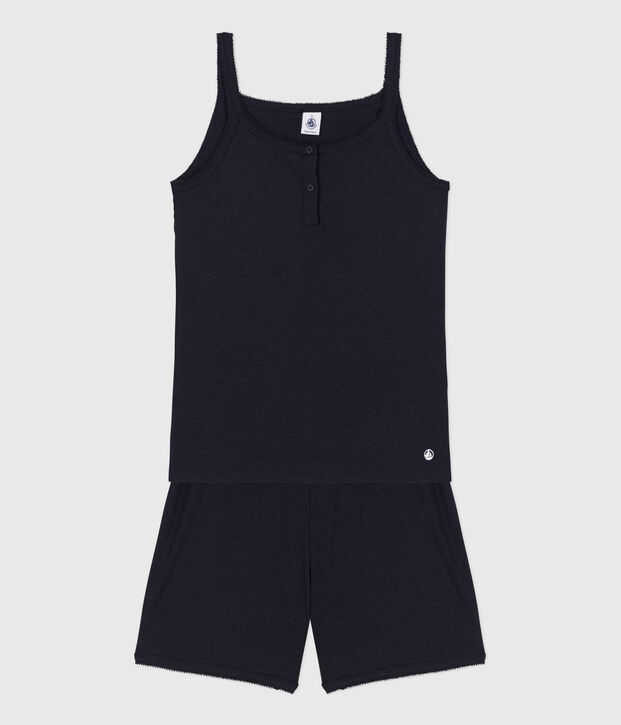 Pijama corto y liso de tirantes de algod&oacute;n y lyocell para mujer SMOKING