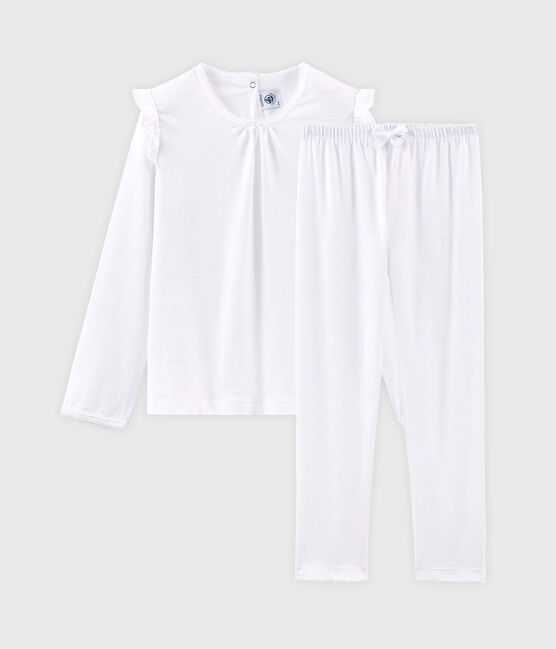 Pijama de algodón fino para niña blanco ECUME