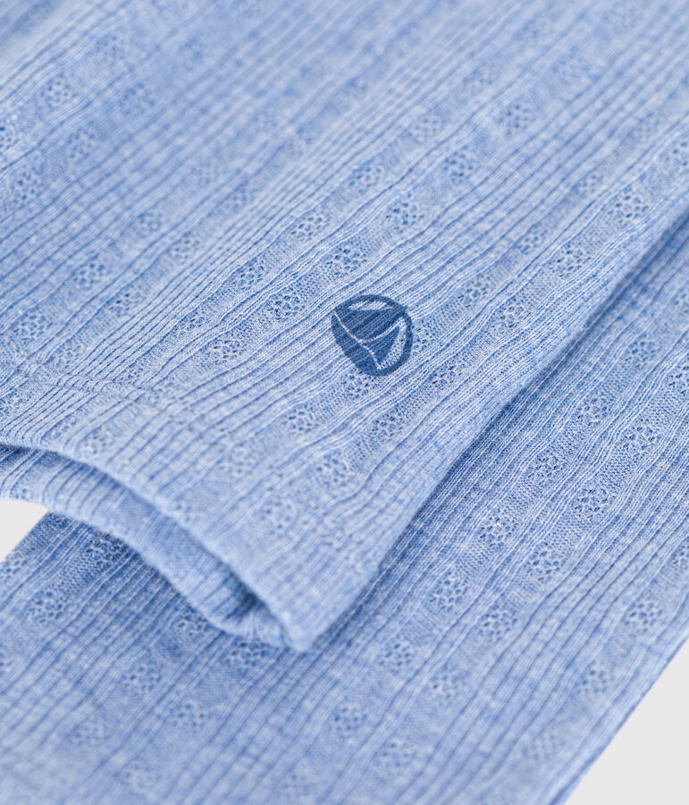 Camiseta lisa de manga larga de punto desagujado con cuello mao para mujer azul SKY CHINE