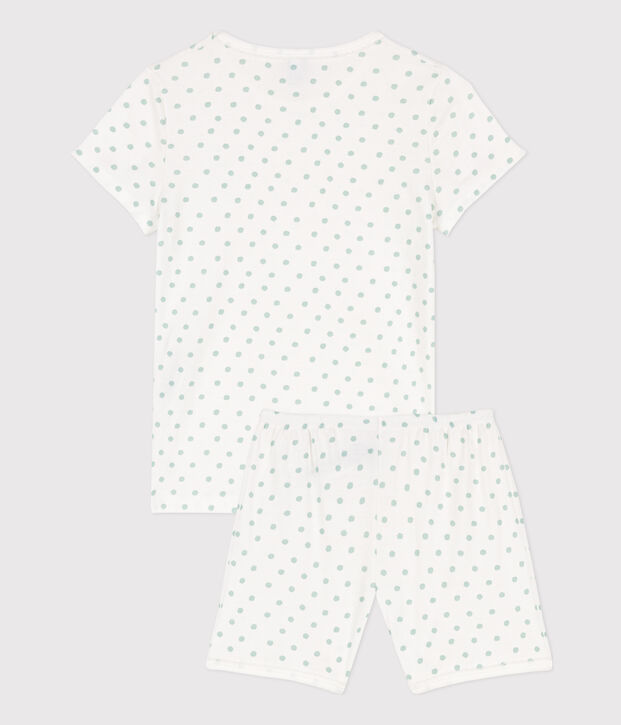 Pijama corto de algod&oacute;n con lunares para ni&ntilde;a blanco/verde