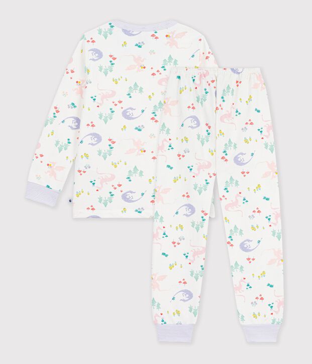 Pijama infantil de mulet&oacute;n con estampado de dragones blanco/multicolor