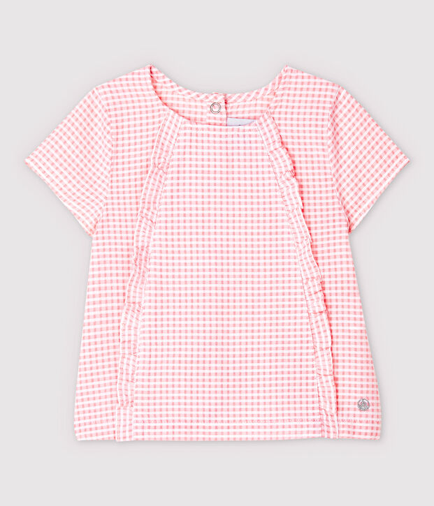 Blusa de manga corta de popelina de beb&eacute; ni&ntilde;a rosa/blanco