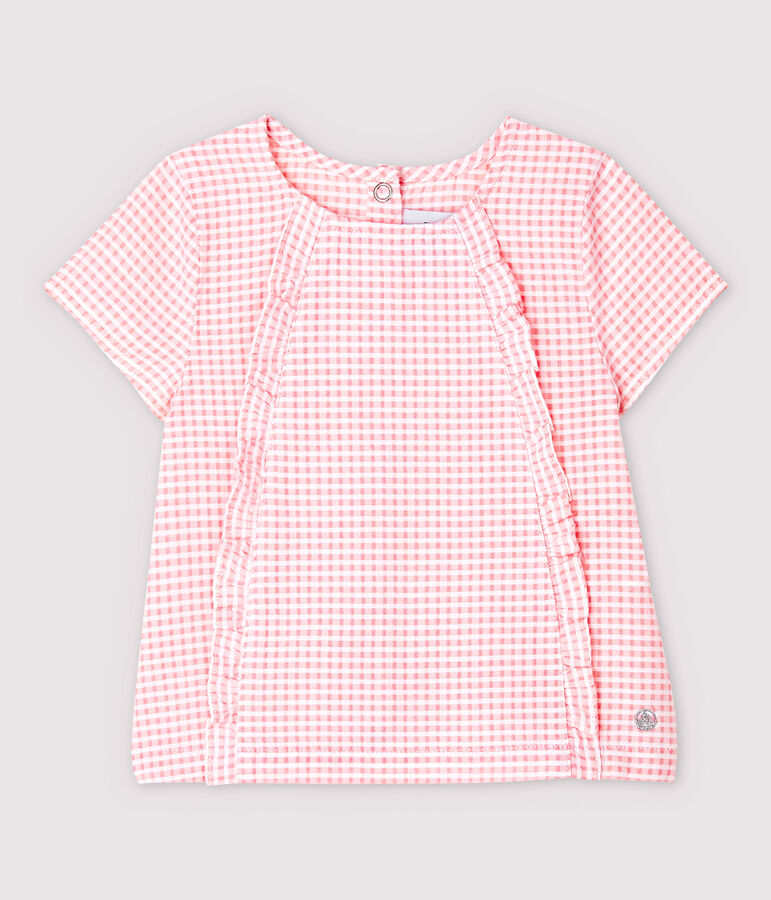 Blusa de manga corta de popelina de beb&eacute; ni&ntilde;a rosa/blanco