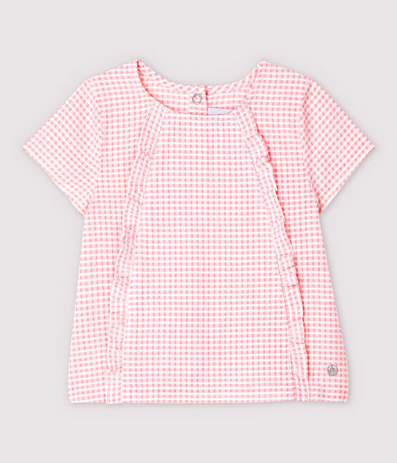 Blusa de manga corta de popelina de bebé niña rosa MINOIS/blanco MARSHMALLOW