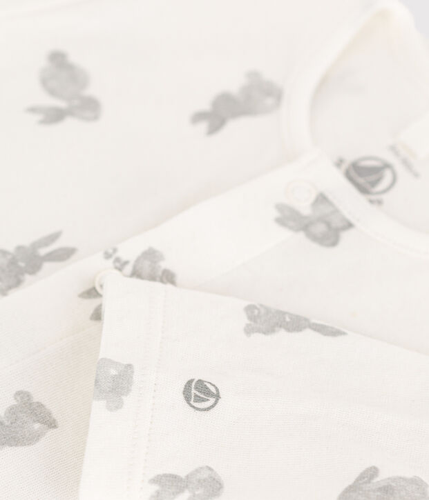 Pijama de t&uacute;bico con conejos para beb&eacute; blanco/gris