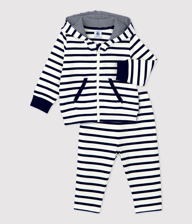 Conjunto a rayas marineras de dos piezas ecol&oacute;gicas para beb&eacute; blanco/azul