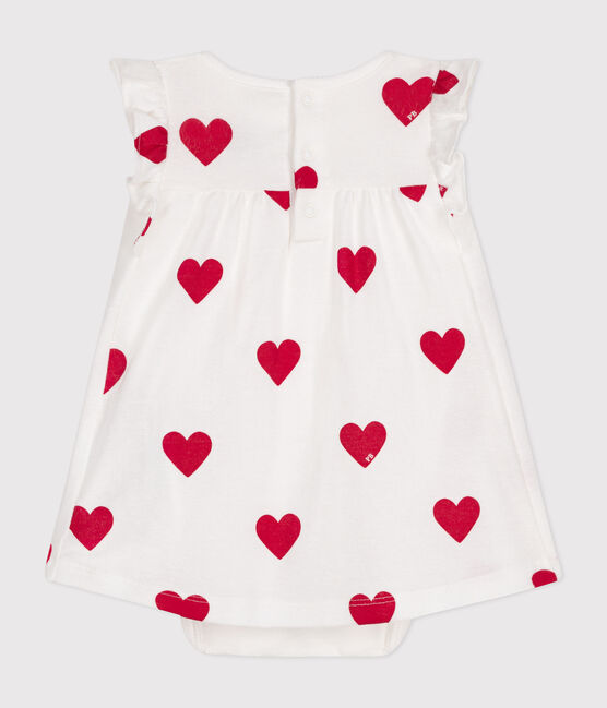 Vestido-bodi con estampado de corazones de algodón ecológico de bebé blanco MARSHMALLOW/rojo TERKUIT