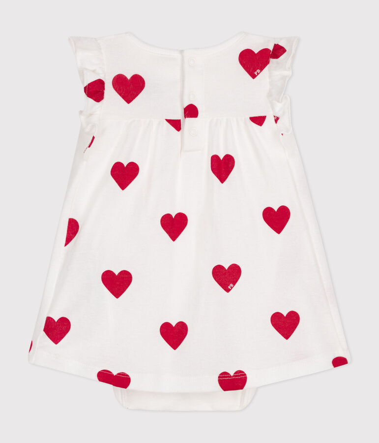 Vestido-bodi con estampado de corazones de algod&oacute;n ecol&oacute;gico de beb&eacute; blanco/rojo