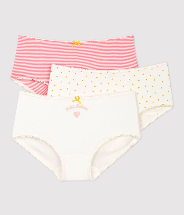 Juego de 3 braguitas con estampado de coraz&oacute;n de ni&ntilde;a de algod&oacute;n multicolor