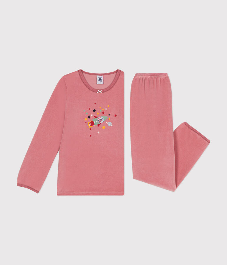 Pijama infantil liso de terciopelo rosa