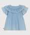 Blusa infantil lisa de manga corta de algod&oacute;n azul BLEU CLAIR