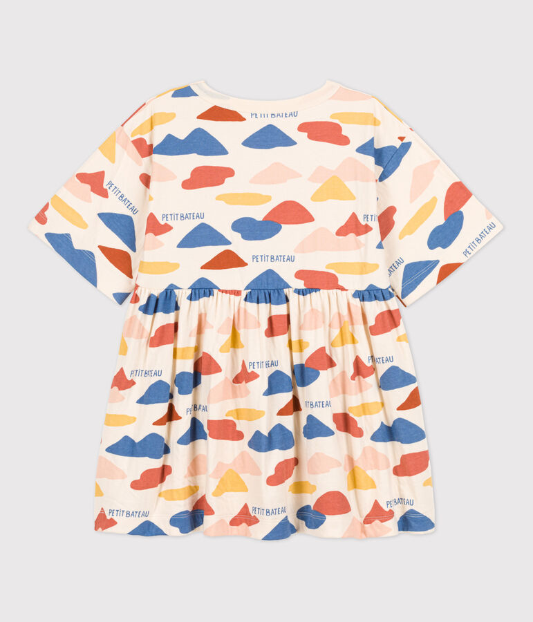 Vestido con estampado de manga larga de t&uacute;bico de ni&ntilde;a crudo/multicolor