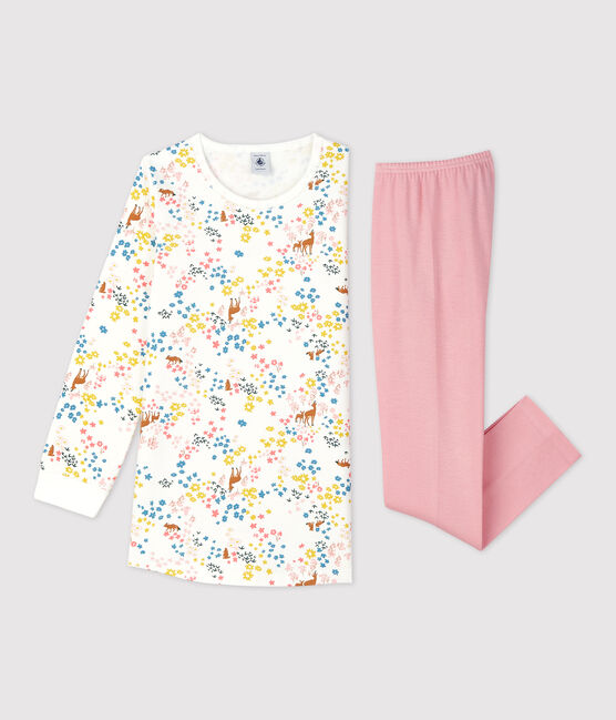 Camisón con estampado de flores de niña de algodón blanco MARSHMALLOW/blanco MULTICO