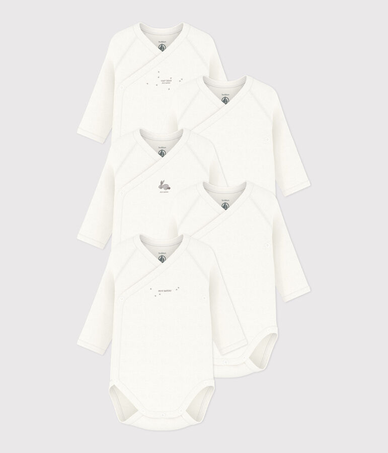 Juego de 5 bodis cruzados de manga larga de algod&oacute;n multicolor