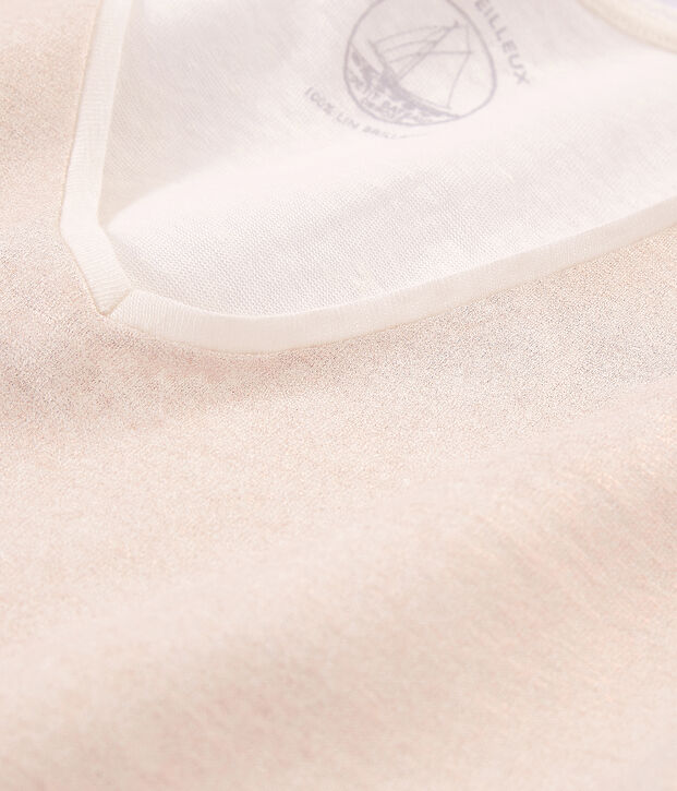 Camiseta manga corta lisa de lino irisada para mujer blanco/rosa