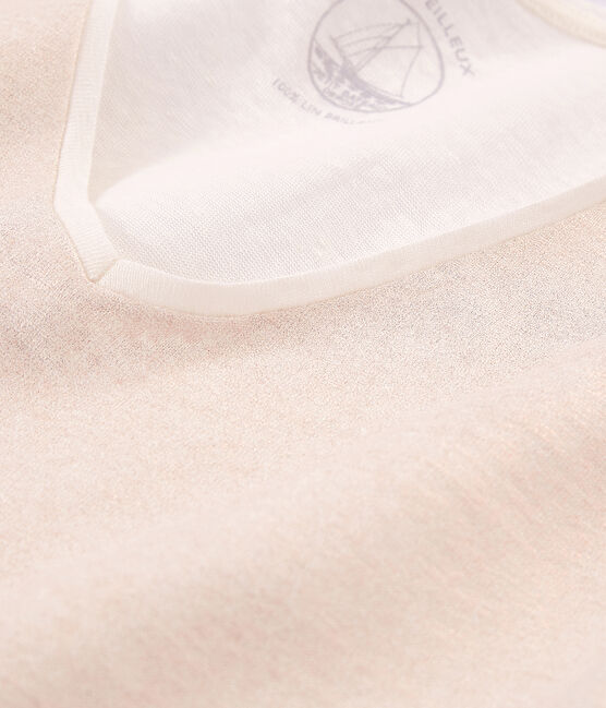 Camiseta manga corta lisa de lino irisada para mujer blanco MARSHMALLOW/rosa COPPER