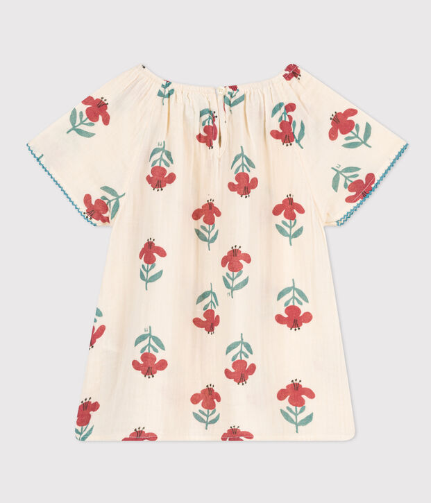 Blusa de gasa de algod&oacute;n con flores para ni&ntilde;a crudo/multicolor