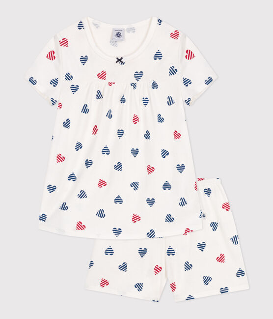 Pijama corto infantil de algodón con estampado de corazones blanco MARSHMALLOW/blanco MULTICO